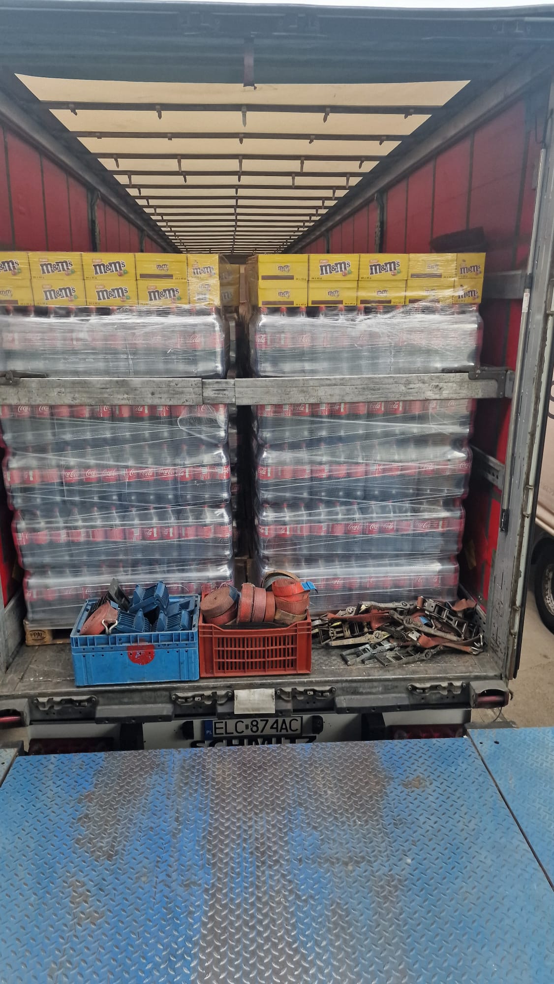 Mixed pallet Coca-Cola and M&M's load Schmitz trailer Poland